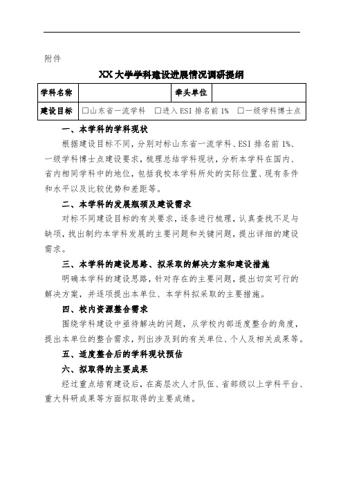 XX大学学科建设进展情况调研提纲【模板】