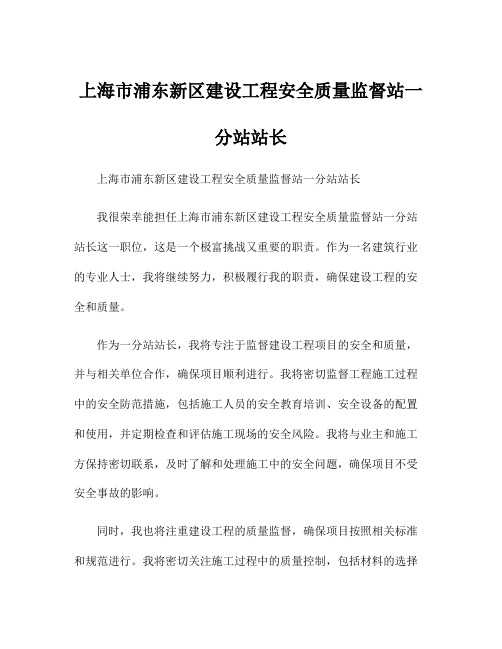 上海市浦东新区建设工程安全质量监督站一分站站长