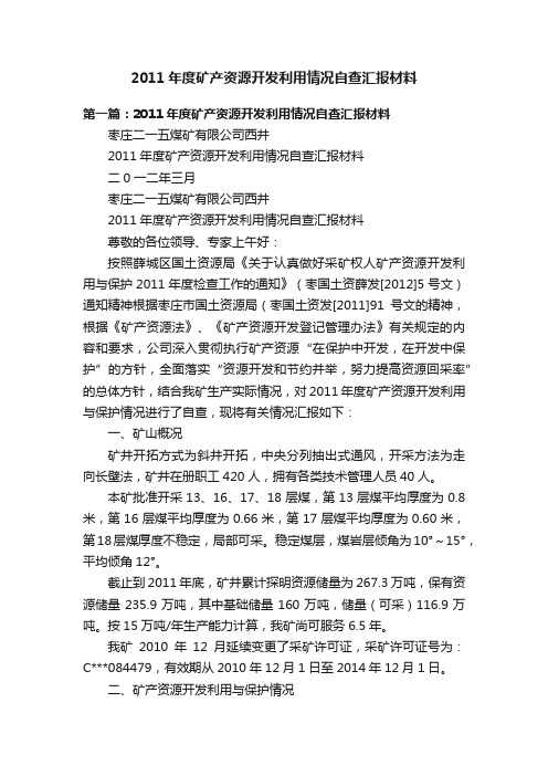 2011年度矿产资源开发利用情况自查汇报材料