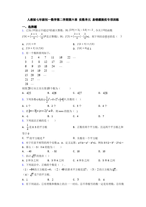 人教版七年级初一数学第二学期第六章 实数单元 易错题提优专项训练