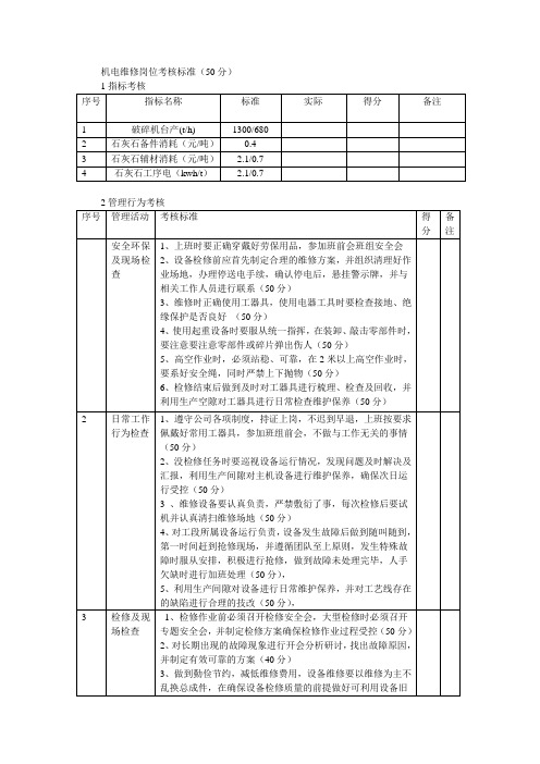 岗位考核标准(机械维修工)