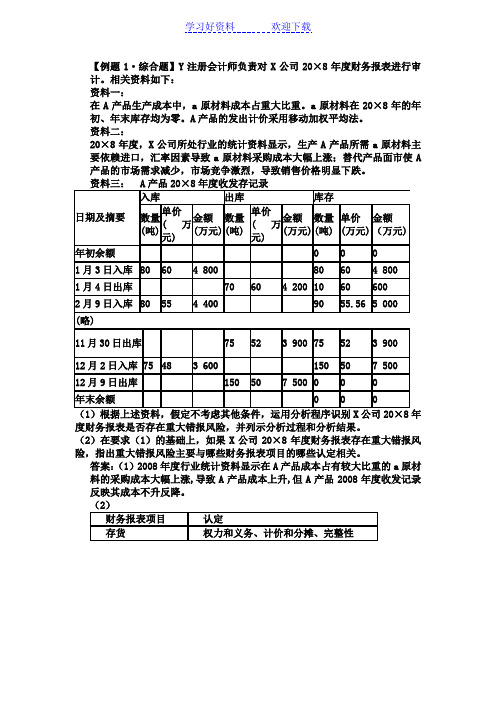 财务审计中关于生产循环审计的典型例题