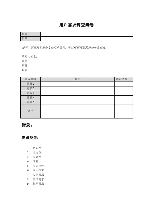 用户需求调查问卷