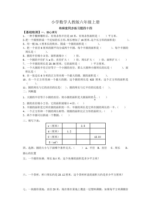 小学数学人教版六年级上册有梯度同步练习题四十四