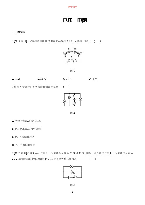 人教版九年级物理全册复习分层复习训练： 电压 电阻