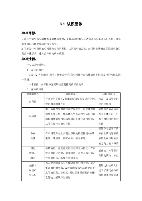 2022-2023学年鲁科版选择性必修二 3-1 认识晶体 学案