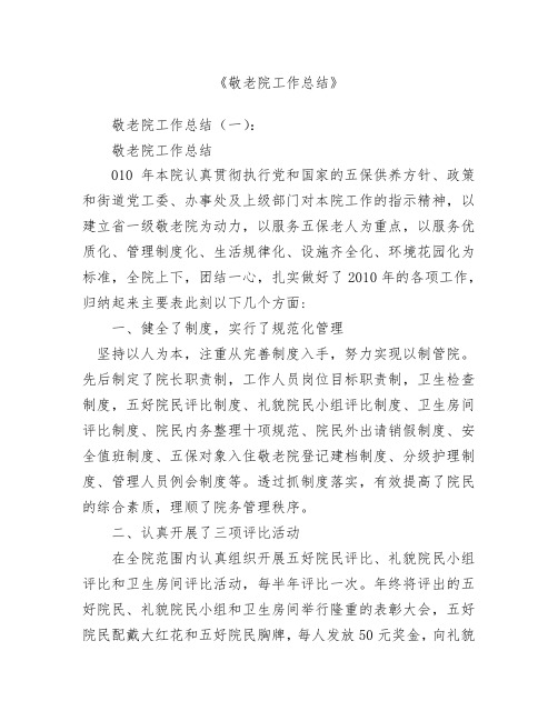 【范文】敬老院工作总结16篇