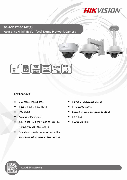 达士 DS-2CD2746G1-IZ(S) 4K IR 变焦球形网络摄像头说明书