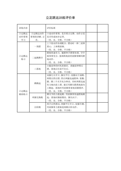 立定跳远训练评价单