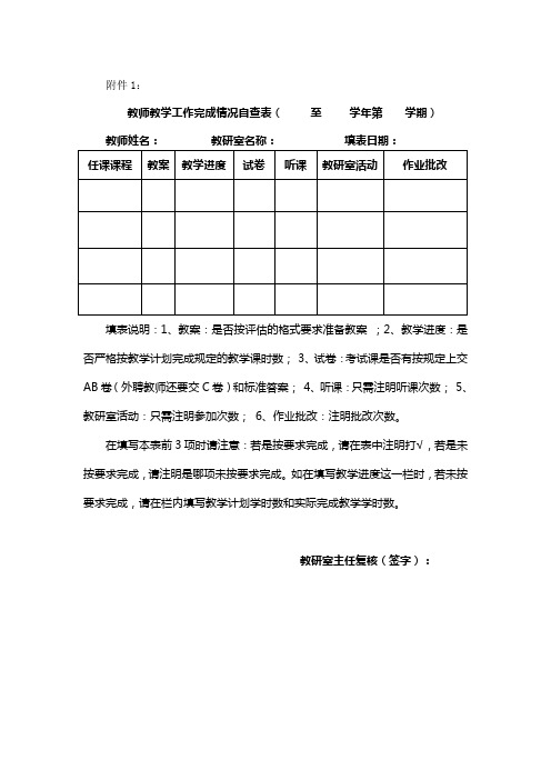 教师教学工作完成情况自查表(