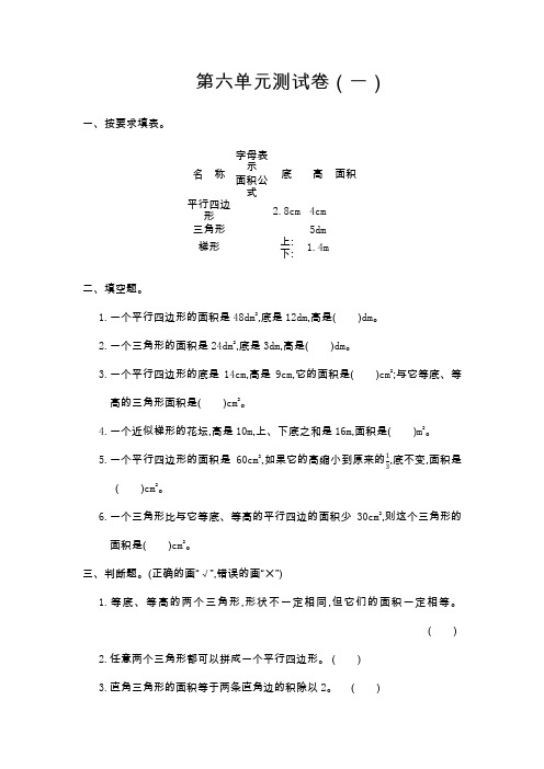 人教版六年级数学下册第六单元测试卷