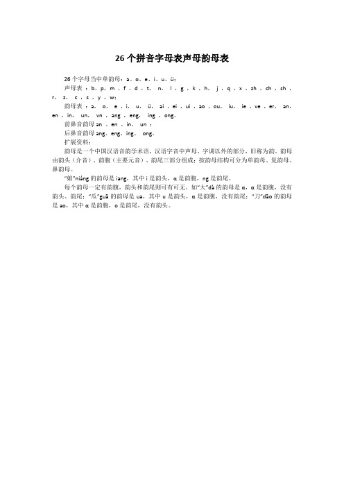 26个拼音字母表声母韵母表