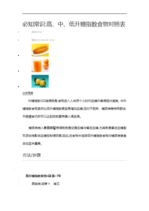 升糖指数食物对照表