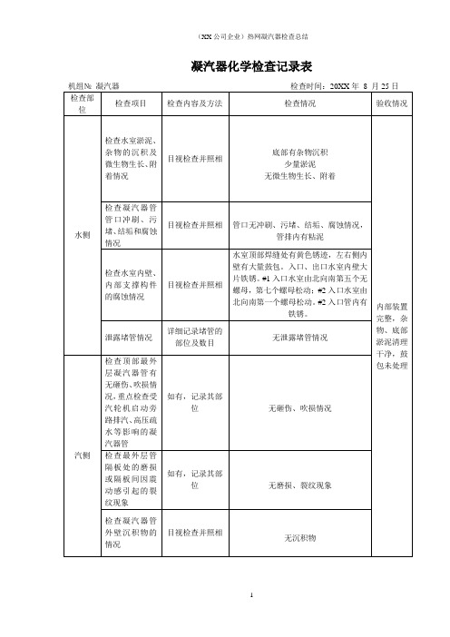 (XX公司企业)热网凝汽器检查总结