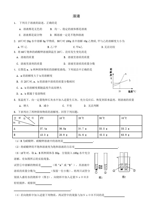 2011中考化学二轮复习溶液专题训练