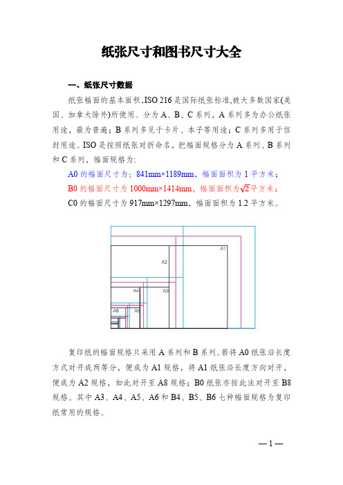 打印纸张尺寸和图书尺寸大全