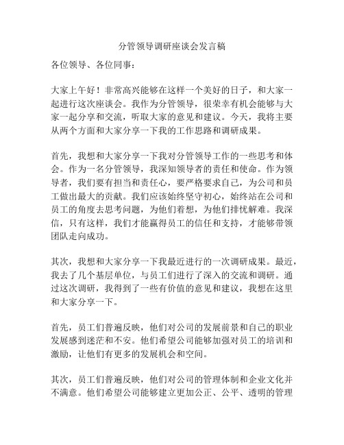 分管领导调研座谈会发言稿