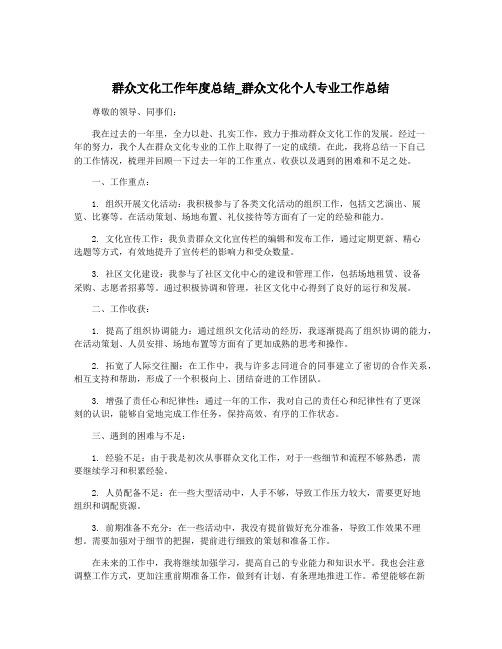 群众文化工作年度总结_群众文化个人专业工作总结