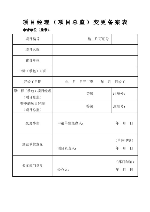 项目经理(项目总监)变更备案表