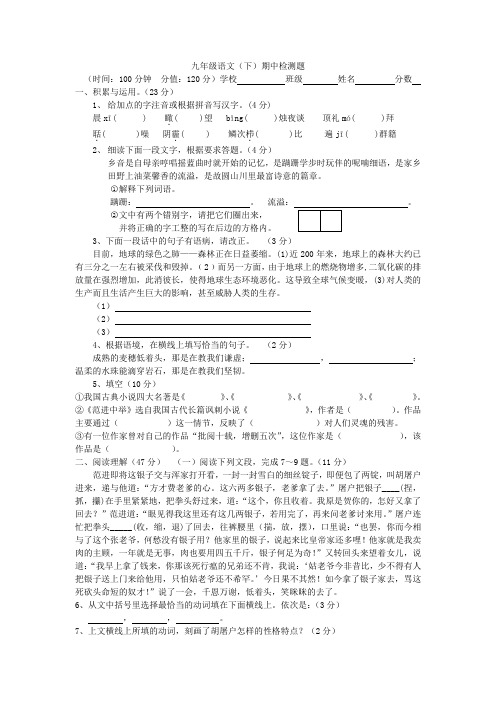 鲁教版九年级语文(下)期中测试题.doc