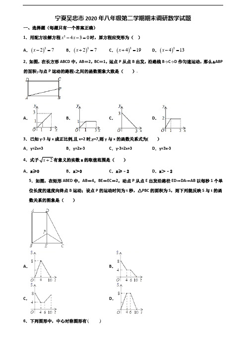 宁夏吴忠市2020年八年级第二学期期末调研数学试题含解析