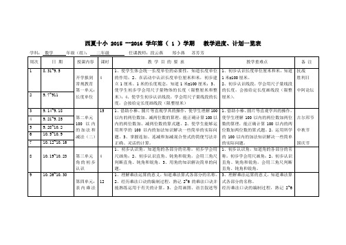 二年级上册教学进度、计划表