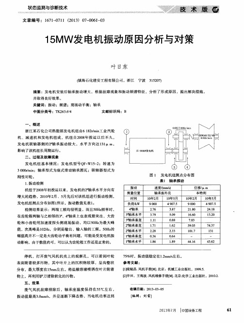 15MW发电机振动原因分析与对策