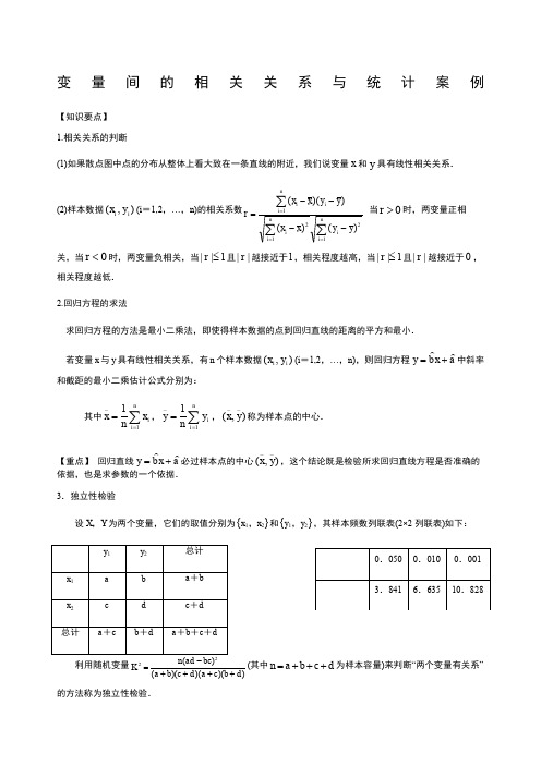 变量间的相关关系与统计案例教师版