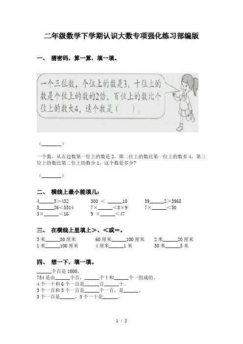 二年级数学下学期认识大数专项强化练习部编版
