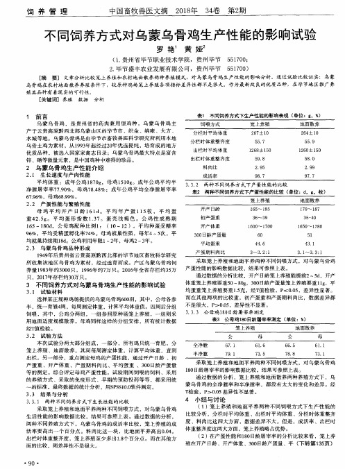 不同饲养方式对乌蒙乌骨鸡生产性能的影响试验