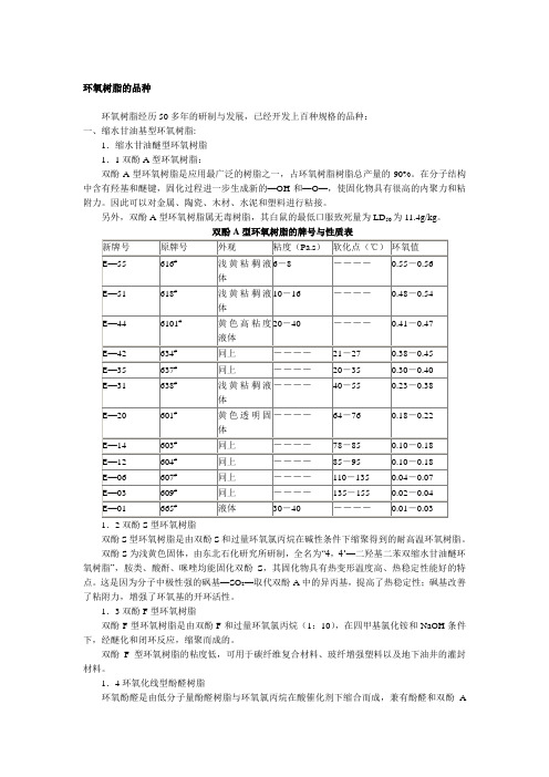 环氧树脂的品种