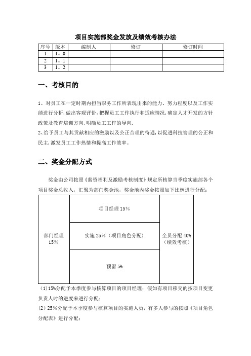 项目实施部绩效考核及奖金发放办法