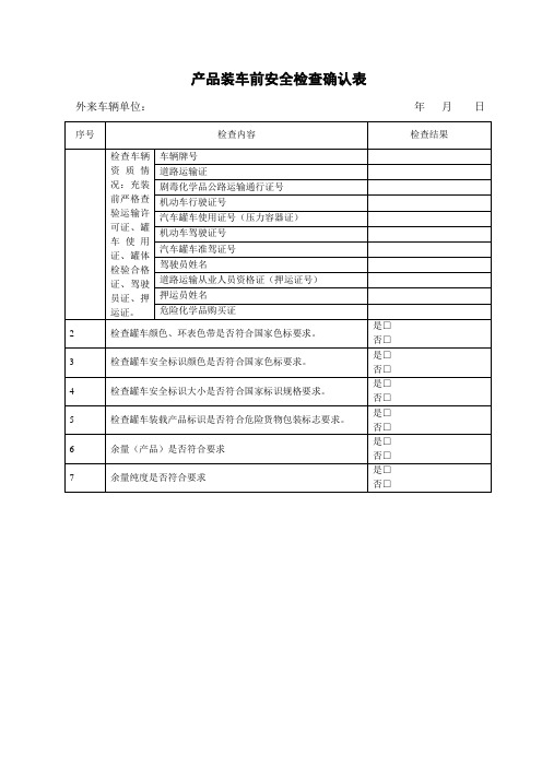 产品装车前安全检查确认表