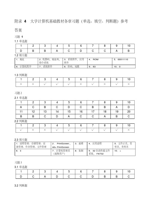 大学计算机基础教材习题参考答案（完整）