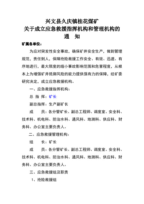 煤矿应急救援指挥机构、管理机构、组织机构及管理职责