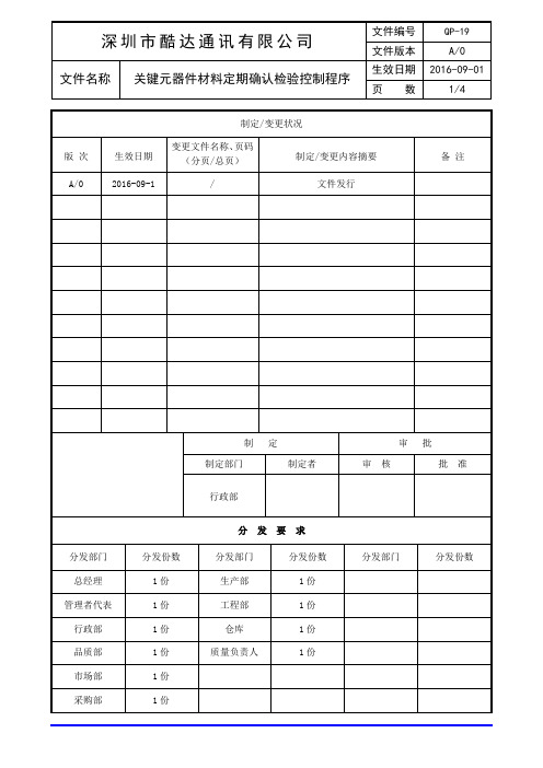 QP-19关键元器件材料定期确认检验控制程序