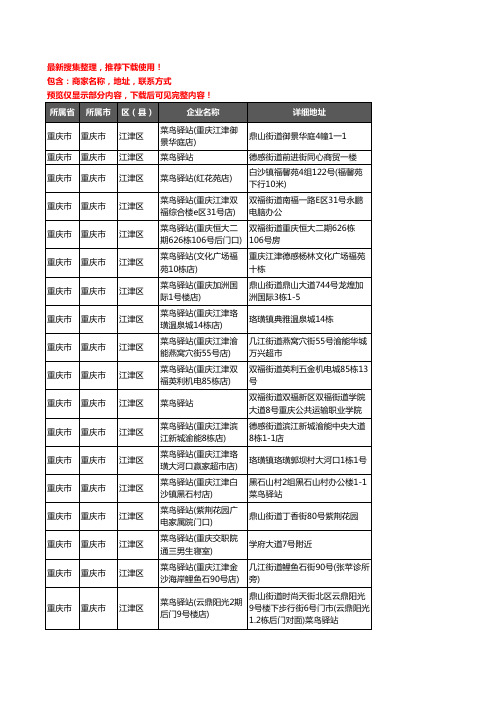 新版重庆市重庆市江津区菜鸟驿站企业公司商家户名录单联系方式地址大全109家