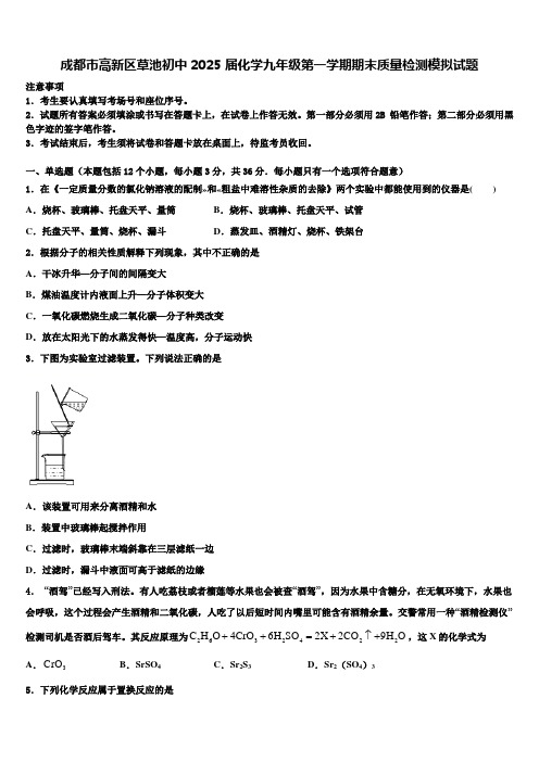 成都市高新区草池初中2025届化学九年级第一学期期末质量检测模拟试题含解析