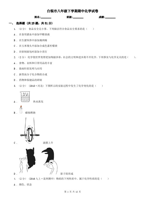 白银市八年级下学期期中化学试卷