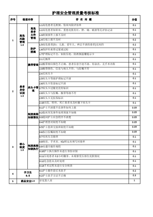 护理安全管理质量考核标准