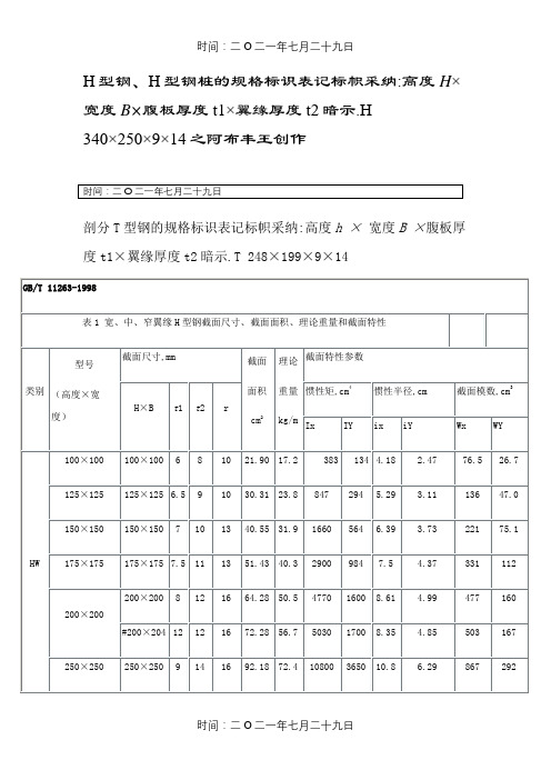 H型钢参数特性