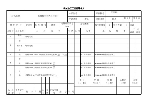 工艺卡、工序卡(拨叉)2023