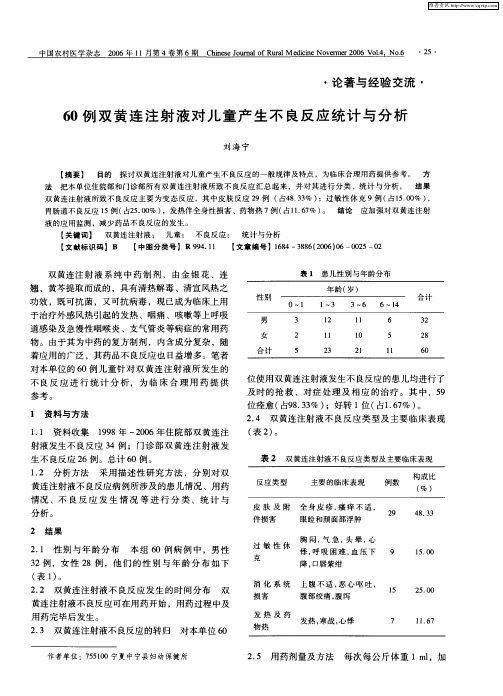 60例双黄连注射液对儿童产生不良反应统计与分析