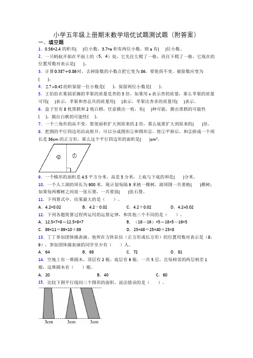 小学五年级上册期末数学培优试题测试题(附答案)