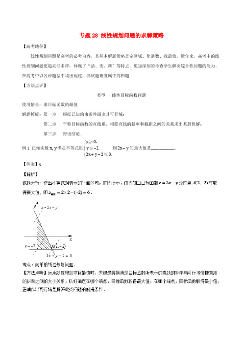 2018年高考数学 专题28 线性规划问题的求解策略黄金解题模板