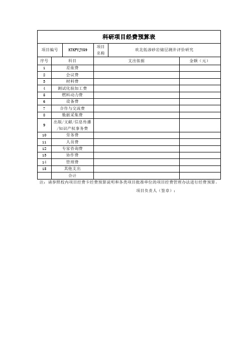 科研项目经费预算常用表模板