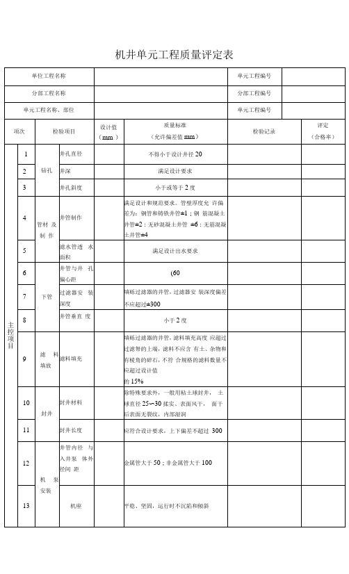 机井单元工程质量评定表