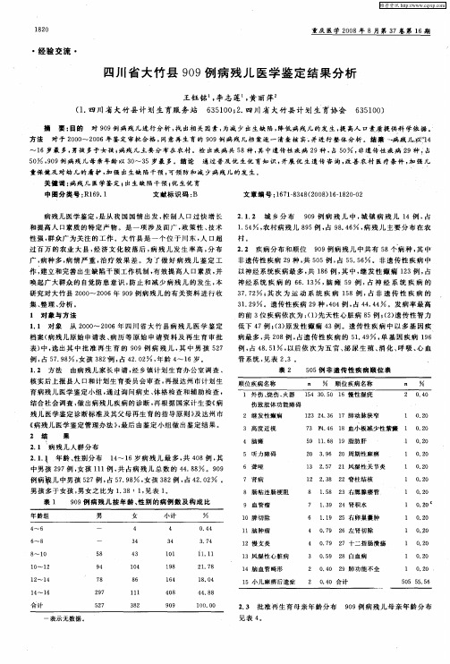 四川省大竹县909例病残儿医学鉴定结果分析