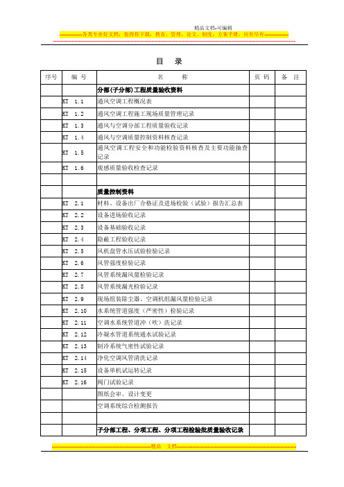 通风与空调工程施工质量验收资料目录