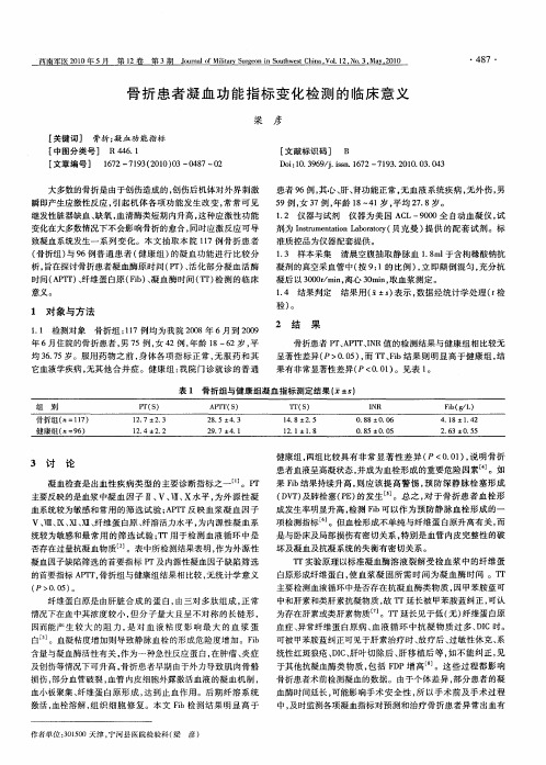 骨折患者凝血功能指标变化检测的临床意义